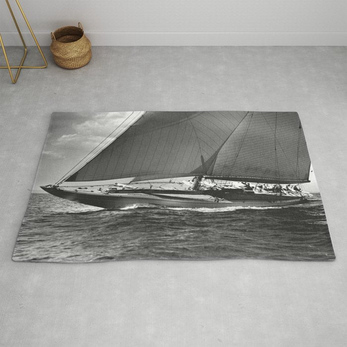 12-meter Sailing Yacht America's Cup Races nautical black and white photograph Rug