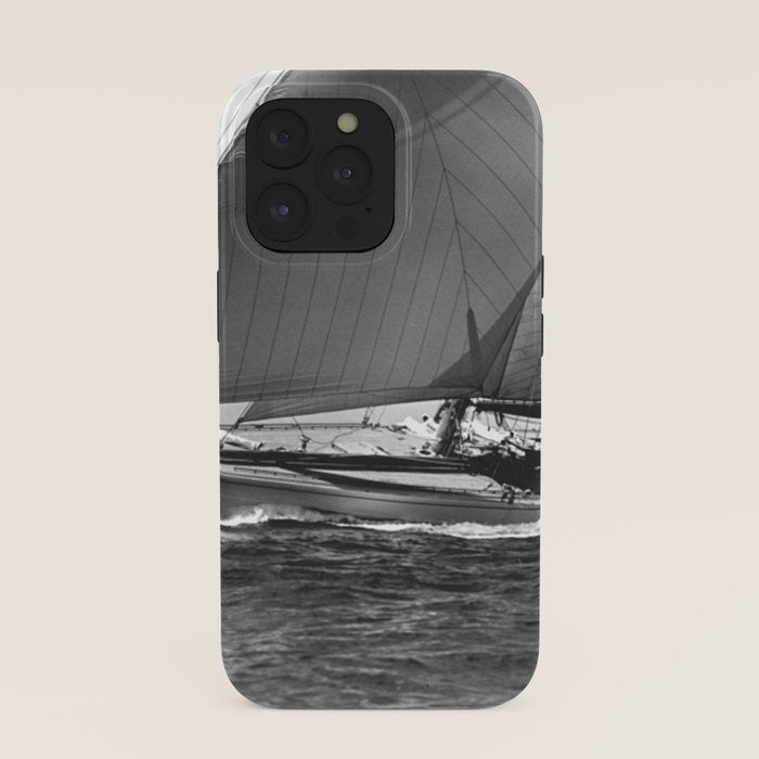 12-meter Sailing Yacht America's Cup Races nautical black and white photograph iPhone Case