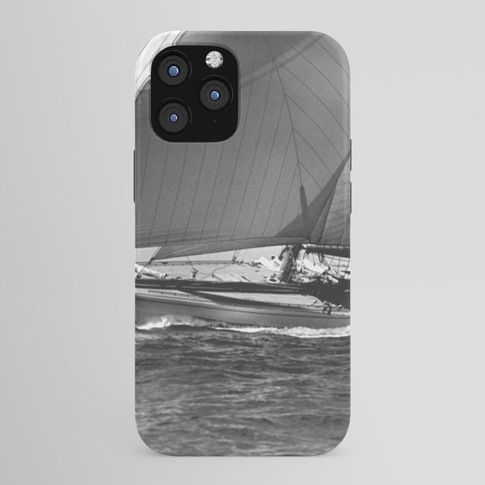 12-meter Sailing Yacht America's Cup Races nautical black and white photograph iPhone Case