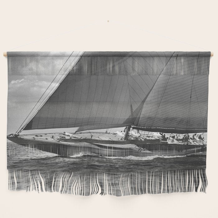12-meter Sailing Yacht America's Cup Races nautical black and white photograph Wall Hanging