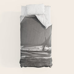 12-meter Sailing Yacht America's Cup Races nautical black and white photograph Comforter