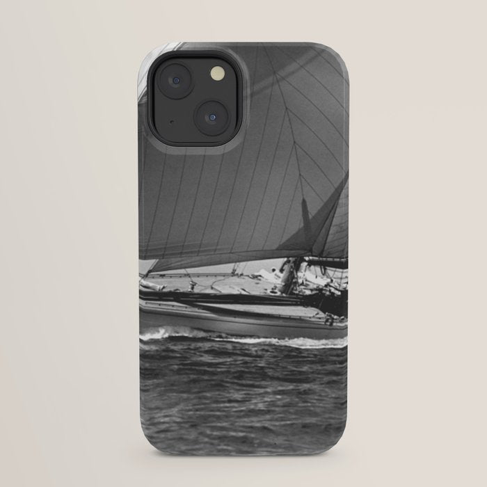 12-meter Sailing Yacht America's Cup Races nautical black and white photograph iPhone Case