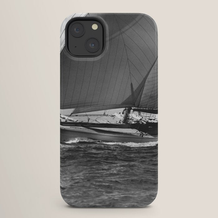 12-meter Sailing Yacht America's Cup Races nautical black and white photograph iPhone Case