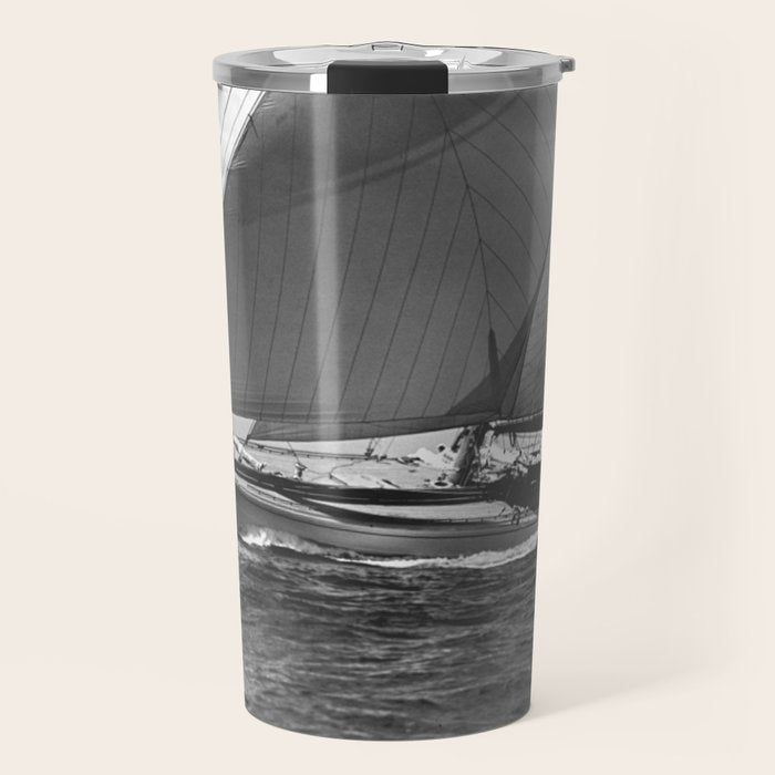 12-meter Sailing Yacht America's Cup Races nautical black and white photograph Travel Mug