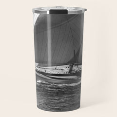 12-meter Sailing Yacht America's Cup Races nautical black and white photograph Travel Mug