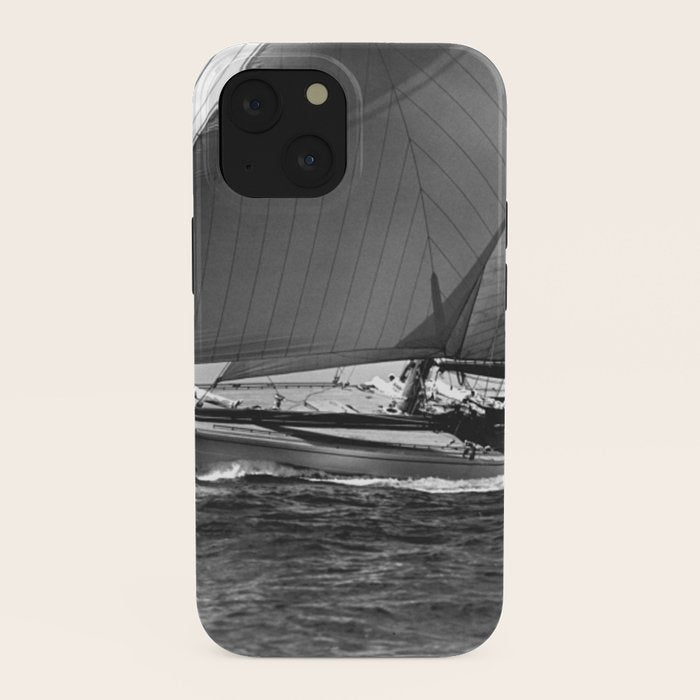 12-meter Sailing Yacht America's Cup Races nautical black and white photograph iPhone Case