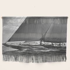 12-meter Sailing Yacht America's Cup Races nautical black and white photograph Wall Hanging