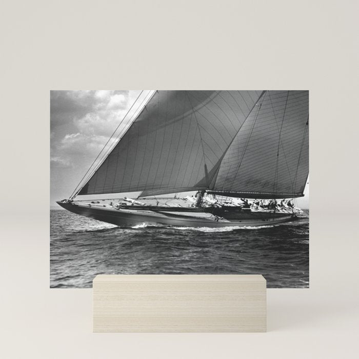 12-meter Sailing Yacht America's Cup Races nautical black and white photograph Mini Art Print