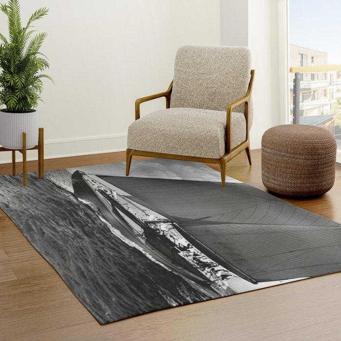 12-meter Sailing Yacht America's Cup Races nautical black and white photograph Rug