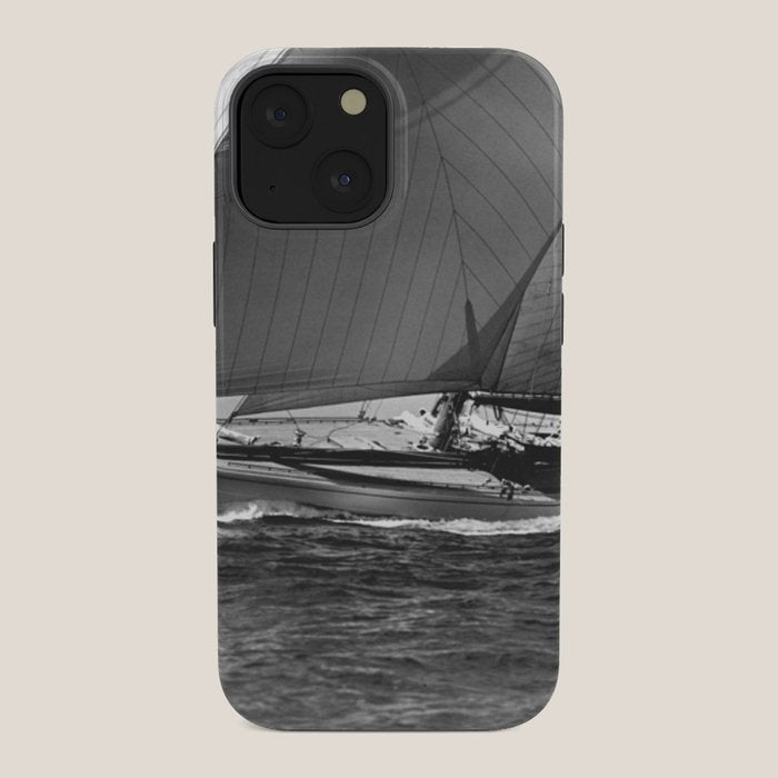 12-meter Sailing Yacht America's Cup Races nautical black and white photograph iPhone Case