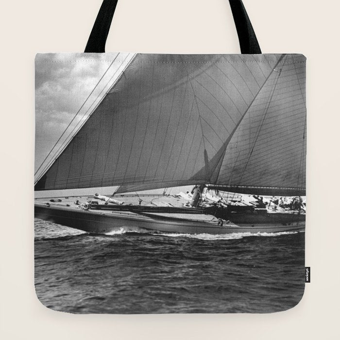 12-meter Sailing Yacht America's Cup Races nautical black and white photograph Tote Bag