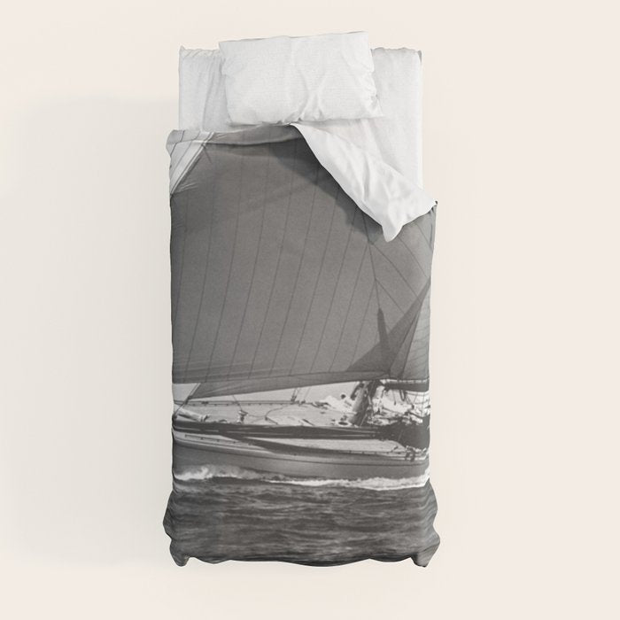 12-meter Sailing Yacht America's Cup Races nautical black and white photograph Duvet Cover