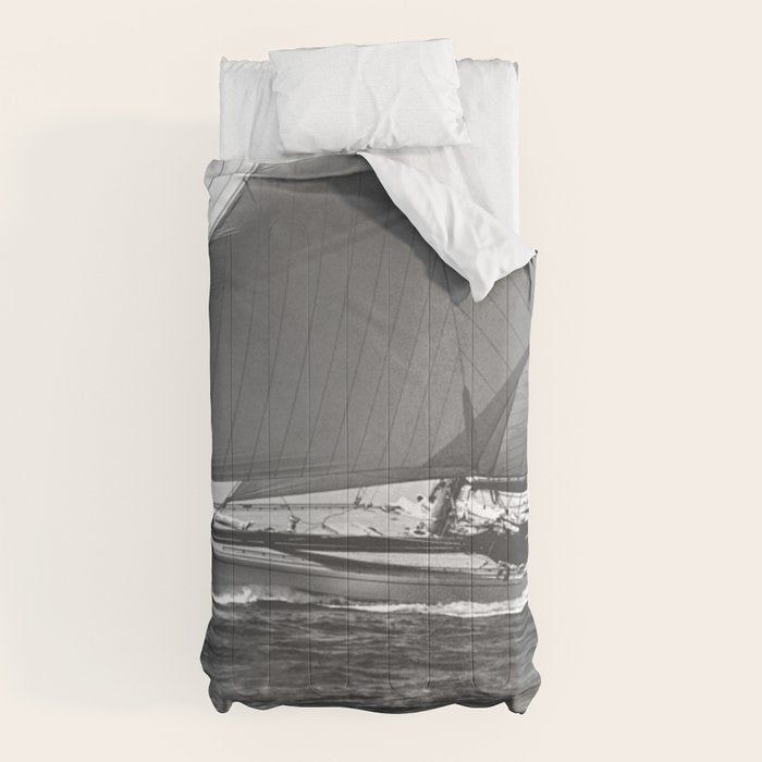 12-meter Sailing Yacht America's Cup Races nautical black and white photograph Comforter