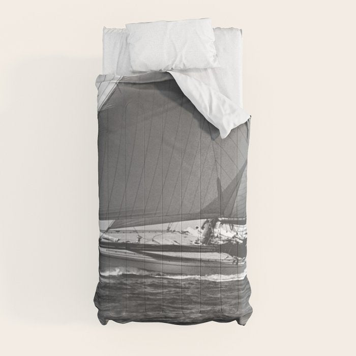 12-meter Sailing Yacht America's Cup Races nautical black and white photograph Comforter