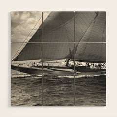 12-meter Sailing Yacht America's Cup Races nautical black and white photograph Wood Wall Art