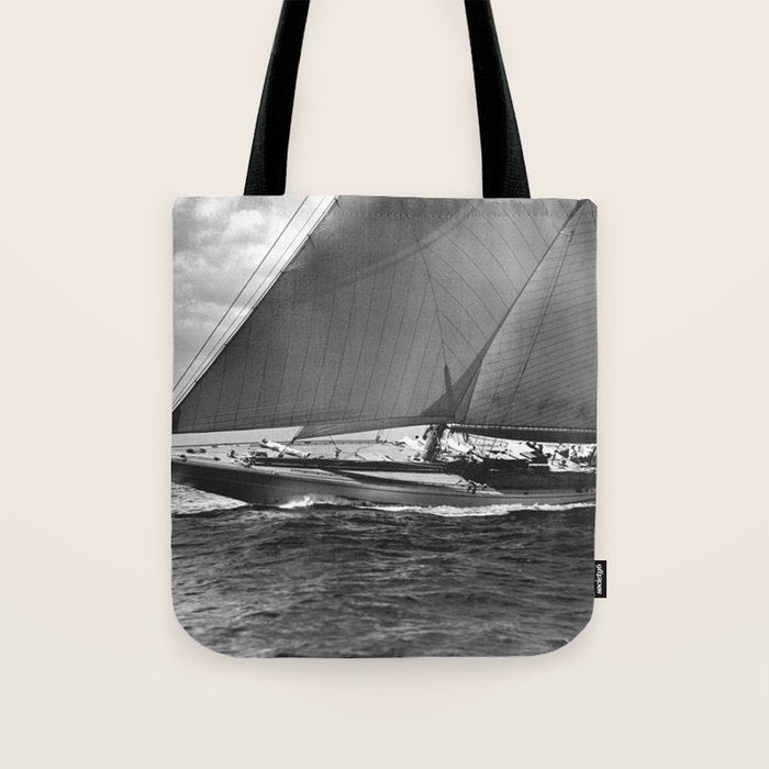 12-meter Sailing Yacht America's Cup Races nautical black and white photograph Tote Bag