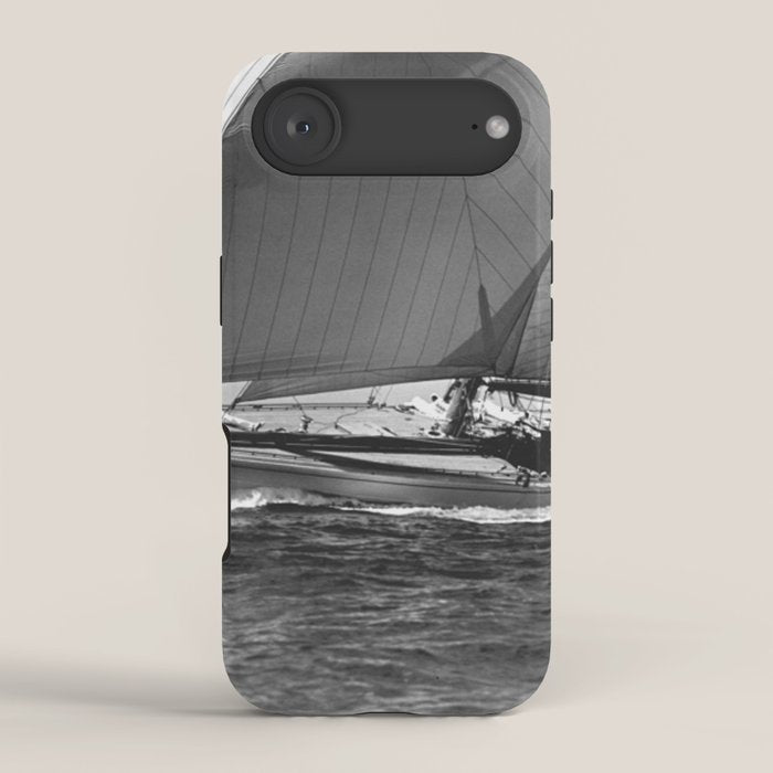 12-meter Sailing Yacht America's Cup Races nautical black and white photograph iPhone Case