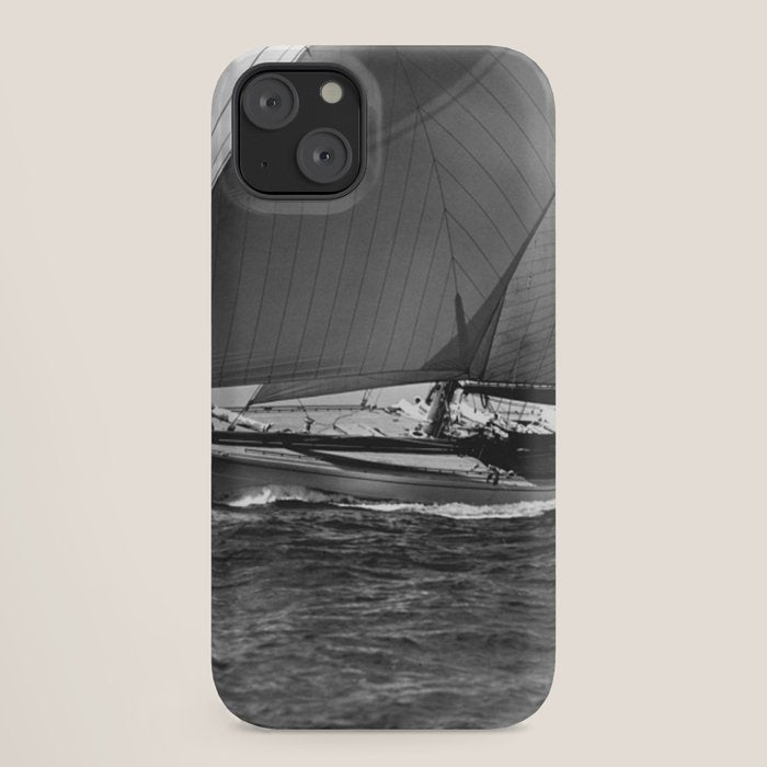 12-meter Sailing Yacht America's Cup Races nautical black and white photograph iPhone Case
