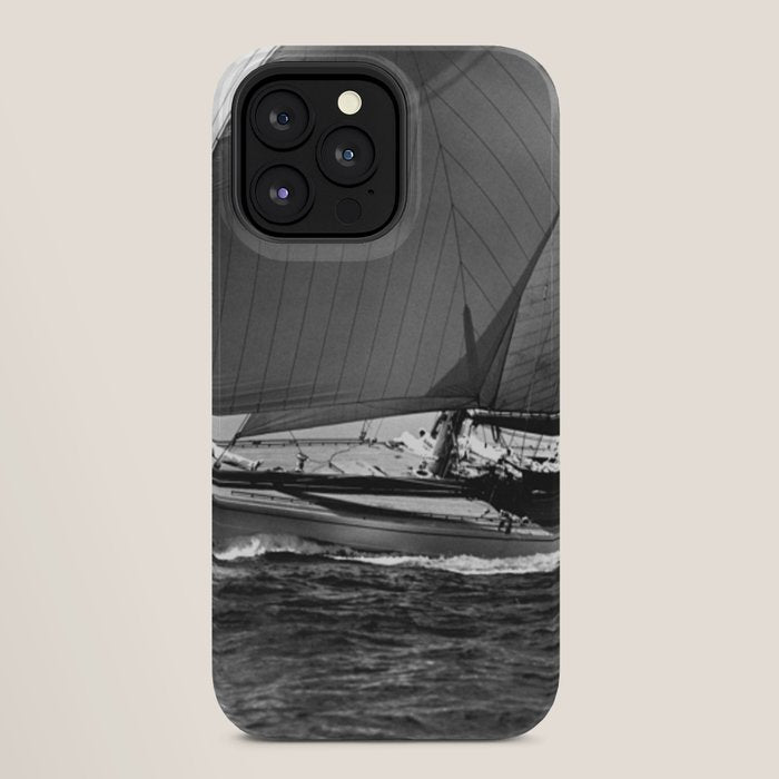 12-meter Sailing Yacht America's Cup Races nautical black and white photograph iPhone Case