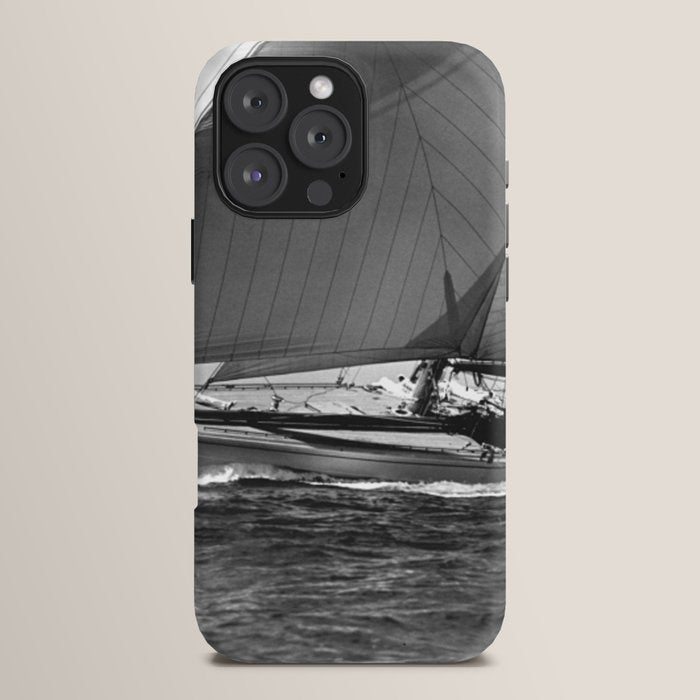 12-meter Sailing Yacht America's Cup Races nautical black and white photograph iPhone Case