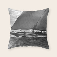12-meter Sailing Yacht America's Cup Races nautical black and white photograph Throw Pillow