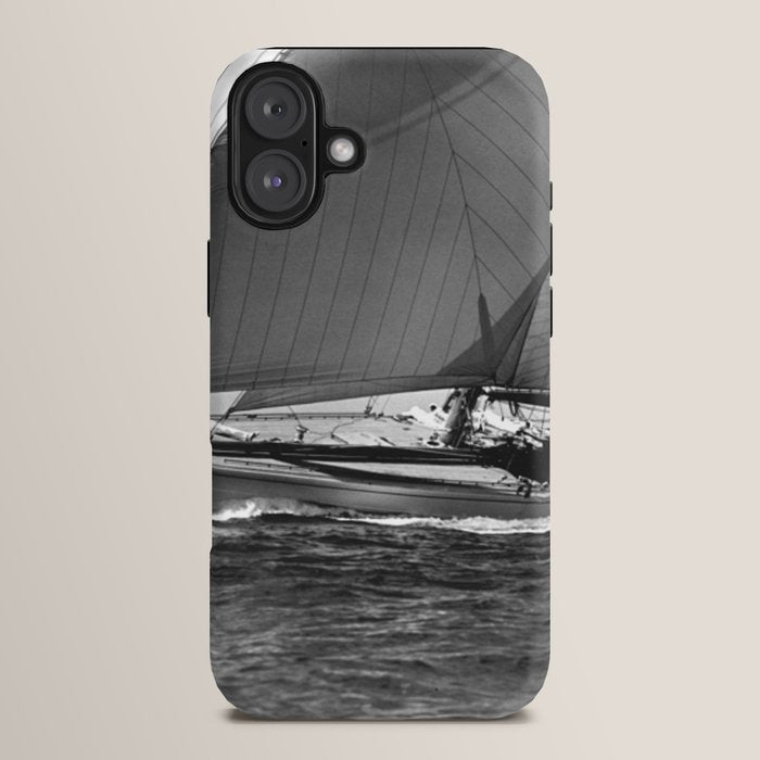 12-meter Sailing Yacht America's Cup Races nautical black and white photograph iPhone Case