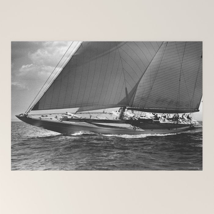 12-meter Sailing Yacht America's Cup Races nautical black and white photograph Welcome Mat
