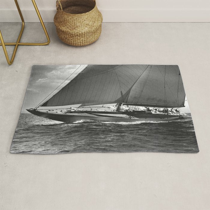 12-meter Sailing Yacht America's Cup Races nautical black and white photograph Rug