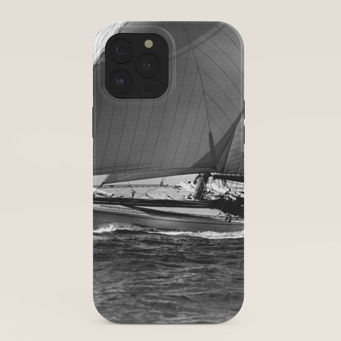 12-meter Sailing Yacht America's Cup Races nautical black and white photograph iPhone Case