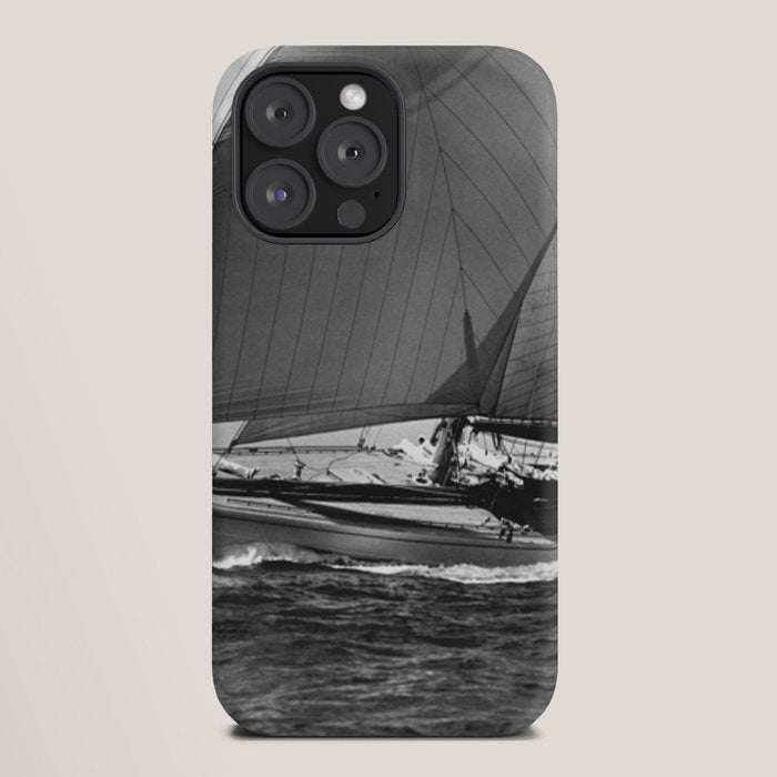 12-meter Sailing Yacht America's Cup Races nautical black and white photograph iPhone Case