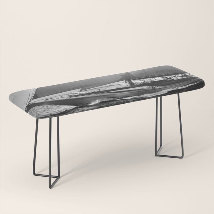 12-meter Sailing Yacht America's Cup Races nautical black and white photograph Bench