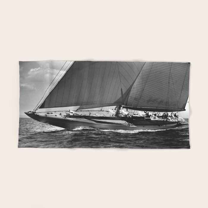 12-meter Sailing Yacht America's Cup Races nautical black and white photograph Bath Towel