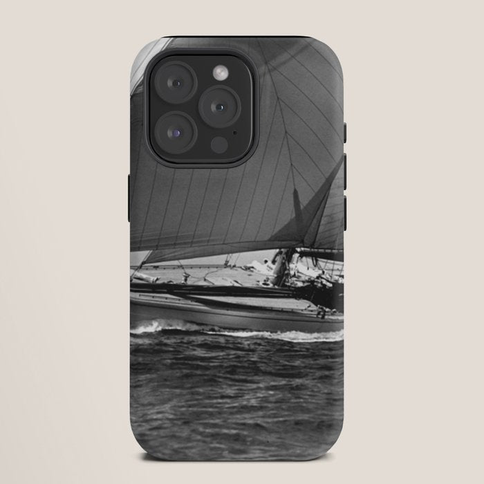 12-meter Sailing Yacht America's Cup Races nautical black and white photograph iPhone Case