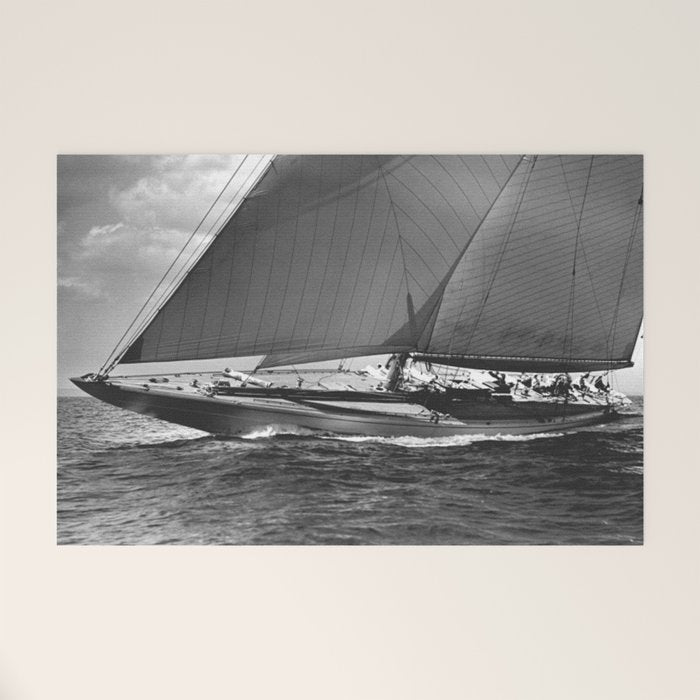 12-meter Sailing Yacht America's Cup Races nautical black and white photograph Welcome Mat
