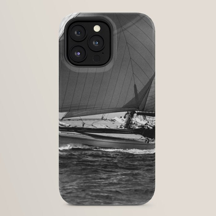 12-meter Sailing Yacht America's Cup Races nautical black and white photograph iPhone Case