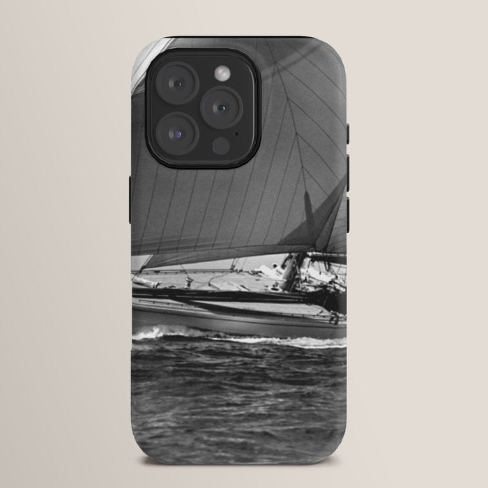 12-meter Sailing Yacht America's Cup Races nautical black and white photograph iPhone Case
