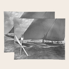 12-meter Sailing Yacht America's Cup Races nautical black and white photograph Placemat