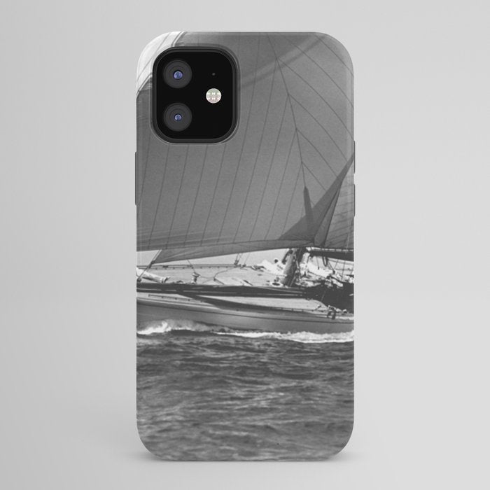 12-meter Sailing Yacht America's Cup Races nautical black and white photograph iPhone Case