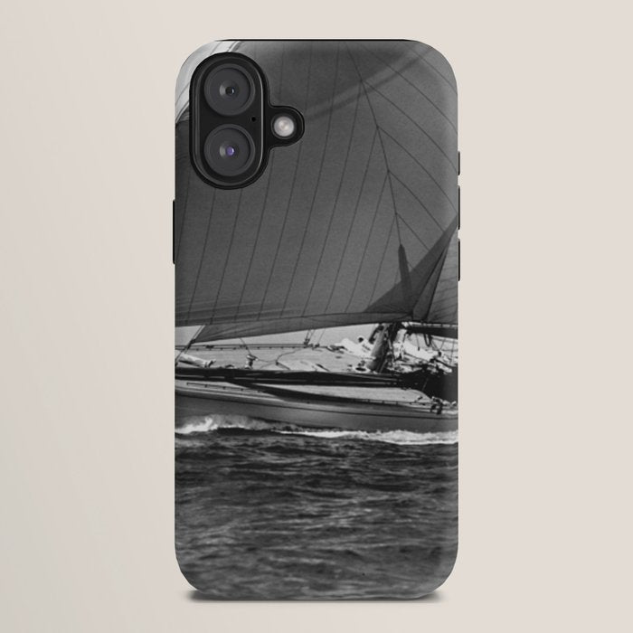 12-meter Sailing Yacht America's Cup Races nautical black and white photograph iPhone Case