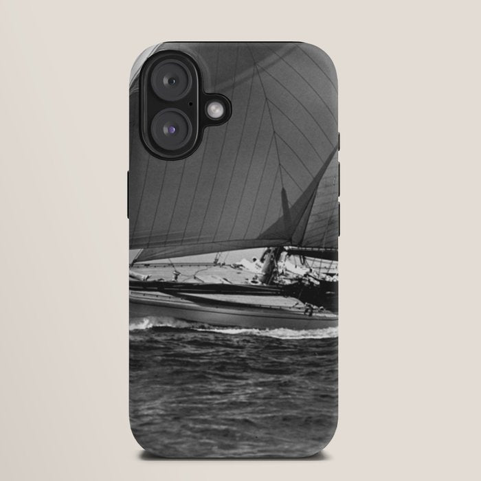 12-meter Sailing Yacht America's Cup Races nautical black and white photograph iPhone Case
