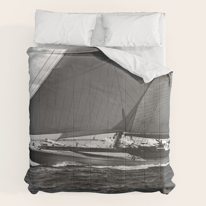 12-meter Sailing Yacht America's Cup Races nautical black and white photograph Comforter