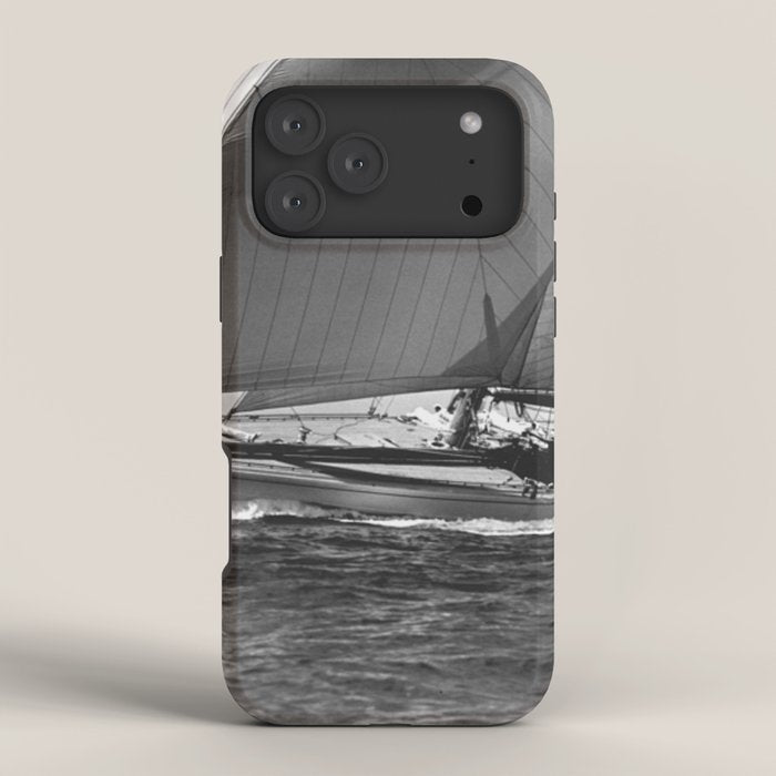 12-meter Sailing Yacht America's Cup Races nautical black and white photograph iPhone Case