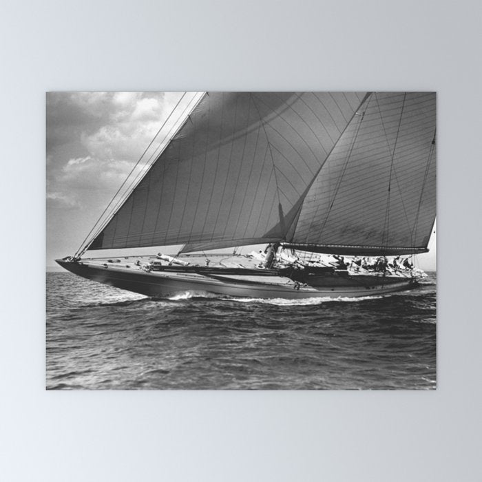 12-meter Sailing Yacht America's Cup Races nautical black and white photograph Mini Art Print