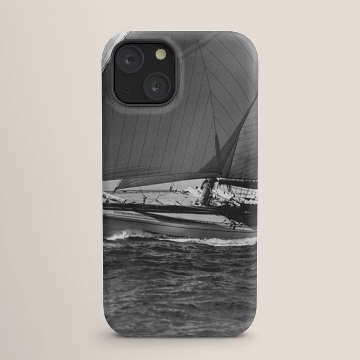 12-meter Sailing Yacht America's Cup Races nautical black and white photograph iPhone Case