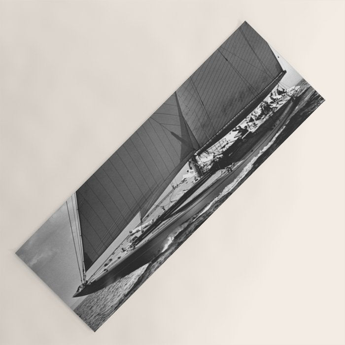 12-meter Sailing Yacht America's Cup Races nautical black and white photograph Yoga Mat
