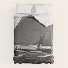 12-meter Sailing Yacht America's Cup Races nautical black and white photograph Duvet Cover