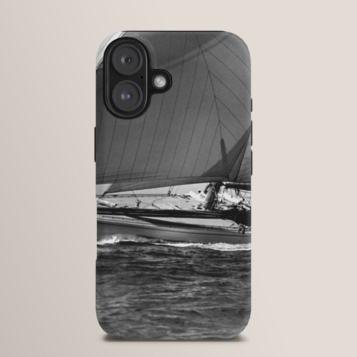 12-meter Sailing Yacht America's Cup Races nautical black and white photograph iPhone Case