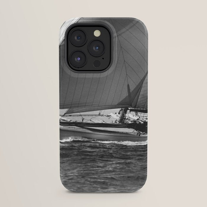 12-meter Sailing Yacht America's Cup Races nautical black and white photograph iPhone Case