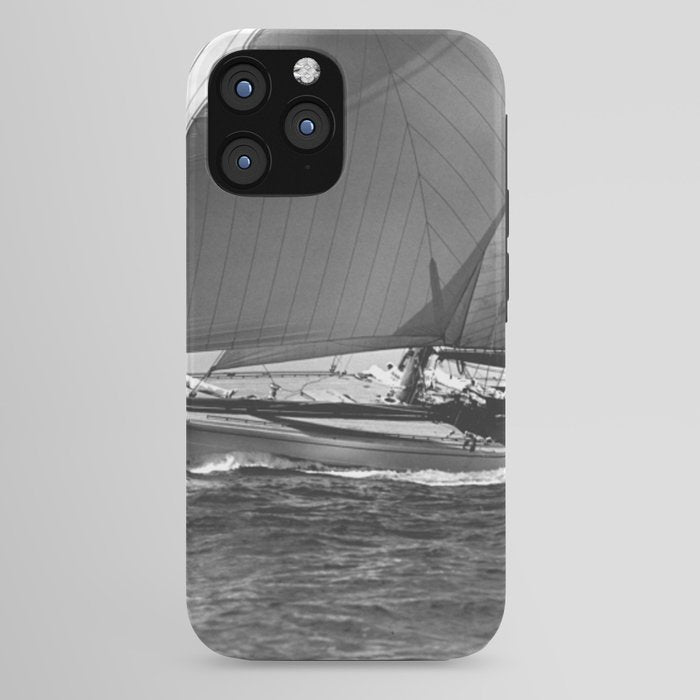 12-meter Sailing Yacht America's Cup Races nautical black and white photograph iPhone Case