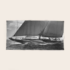 12-meter Sailing Yacht America's Cup Races nautical black and white photograph Bath Towel